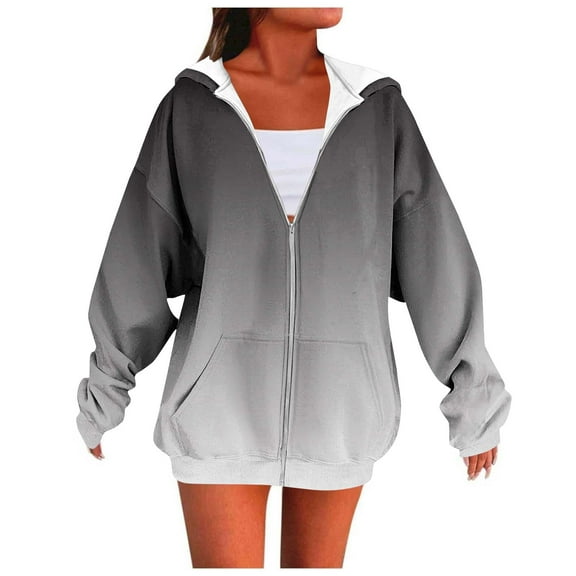 UPPADA Womens Zip up Hoodie Cute Oversized Basic Hoodies Y2k Thin Fleece Linen Long Sleeve Pullover Tops Casual Trendy Hoodies with Pockets Fall Gray,S