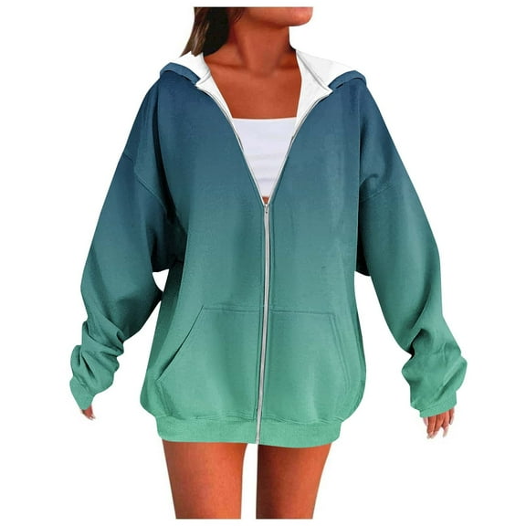UPPADA Womens Zip up Hoodie Cute Oversized Basic Hoodies Y2k Thin Fleece Linen Long Sleeve Pullover Tops Casual Trendy Hoodies with Pockets Green,M