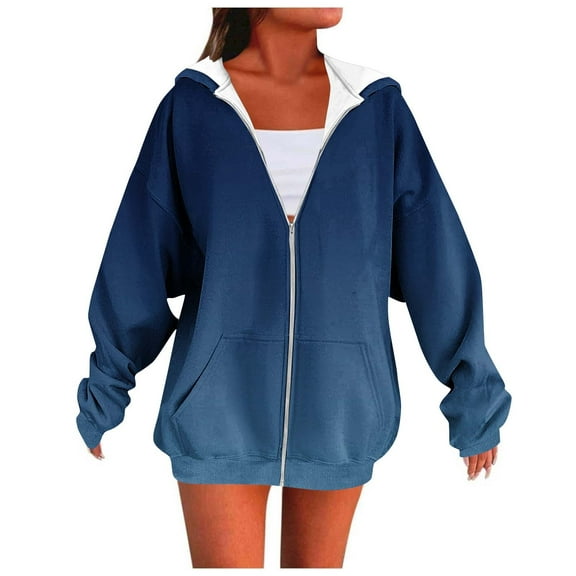 UPPADA Womens Zip up Hoodie Cute Oversized Basic Hoodies Y2k Thin Fleece Linen Long Sleeve Pullover Tops Casual Trendy Hoodies with Pockets Navy,M