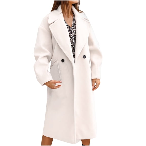 UPPADA Woolen Jackets for Womens Long Sleeve Winter Coats with Pockets Buttons Down Trench Coat Solid Color Outerwear Coats Parka Jacket Women Plus Size De Mujer Elegantes