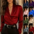 thumbnail image 1 of UPPADA Wrap Deep V Neck Satin Blouse for Women Long Sleeve Casual Loose Fit Dressy Top for Cocktail Party Date Night Red,XXL, 1 of 7