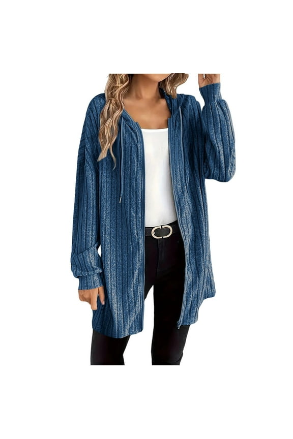 Zip up Cardigan Womens Hooded Sweaters Lightweight Open Fr t Thin Cardigans Fall Fashi Sleeve Knit Sweater with Pockets Fall Blue,XXL