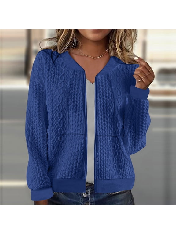 Zip up Sweatshirts for Women Cardigan Sweater Cable Hoodies Casual Solid Color Outerwear Trendy Fall Winter Jackets Coats Long Sleeve Crewneck Pullover Women's Clothes