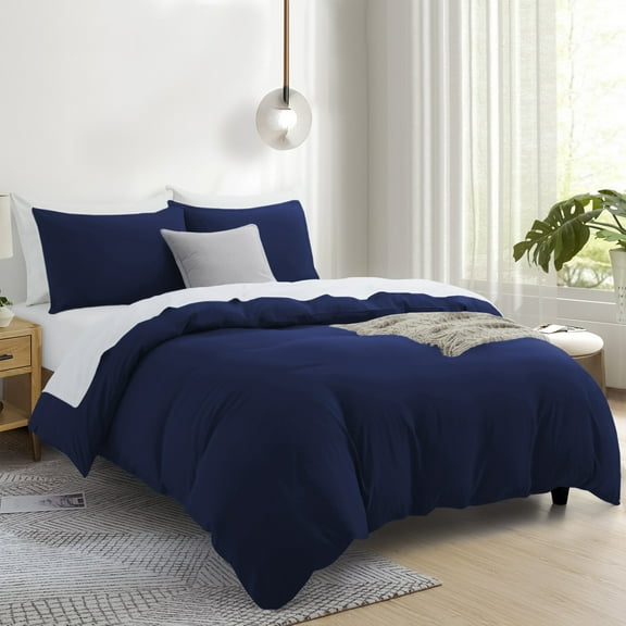 UPPYL 3 Side Zipper Duvet Cover Set Twin Size - Unique Design Microfiber Duvet Cover Set with 3 Sided Zipper Closure, 3 PCS Twin Size Duvet Cover (68"x90") & 1 Pillow Cases(20"x26"), Navy Blue