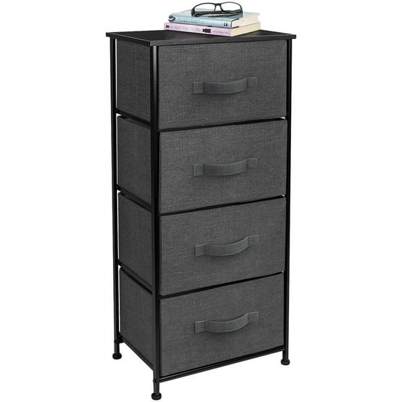 UPPYL 4-Drawer Storage Chest of Drawers, Modern Bedroom Dresser with 4 Easy Pull Fabric Drawers and Engineered Wood Top,Black/Charcoal