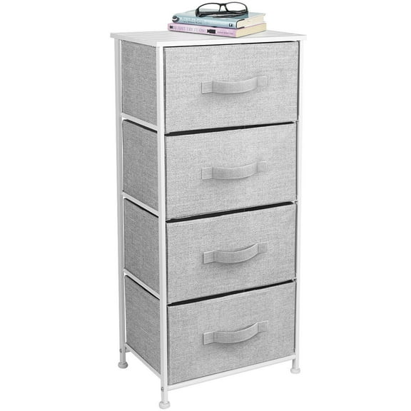 UPPYL 4-Drawer Storage Chest of Drawers, Modern Bedroom Dresser with 4 Easy Pull Fabric Drawers and Engineered Wood Top,White/Gray