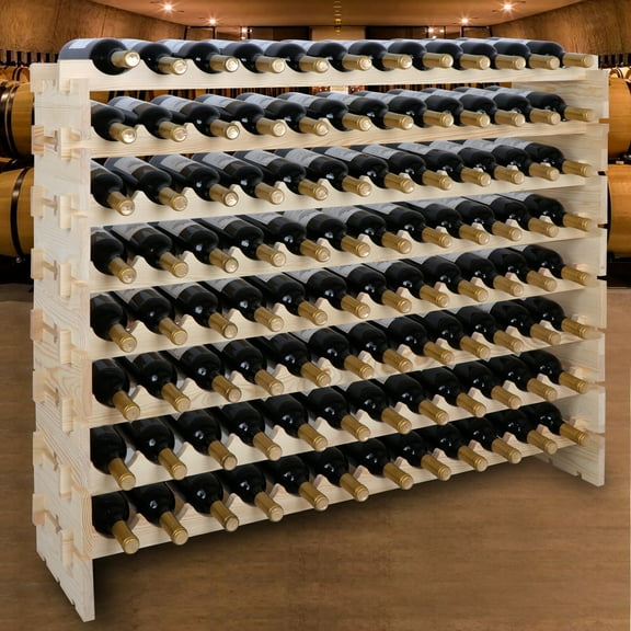 UPPYL 96 Bottle Modular Wine Rack Freestanding Floor Wine Holder, Stackable Wine Storage Rack Display Shelves, Solid Wood - Wobble-Free1 PC