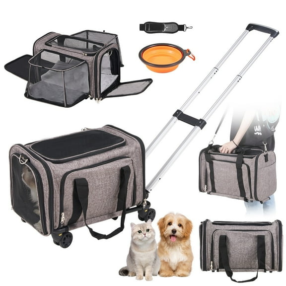UPPYL Airline Approved Pet Carrier with Wheels, Expandable Rolling Cat Dog Carrier for Medium Dogs and Cats Under 25LBS, Pet Travel Carrier on Wheels with Upgraded Wheels and Telescopic Handle