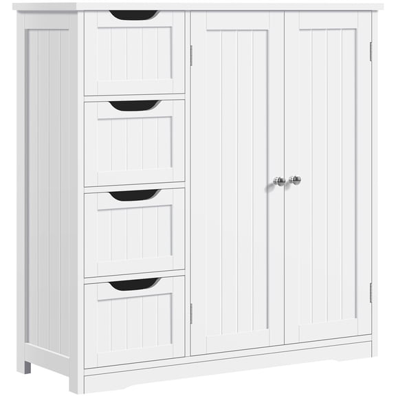 UPPYL   Bathroom Floor Cabinet Cupboard Free Standing Wooden Cabinet Storage Unit Console Table with 4 Drawers & Double Doors, White