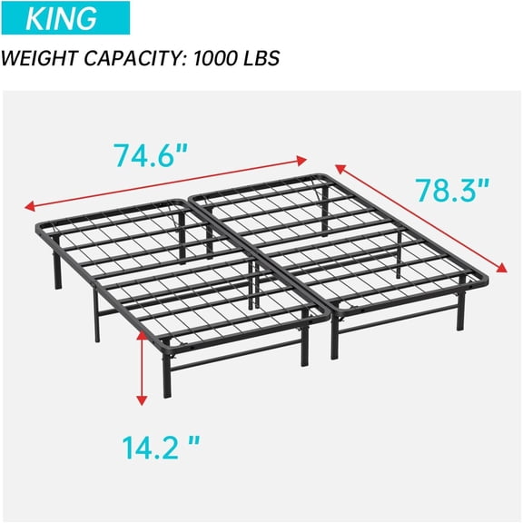 UPPYL Bed Frame, Foldable Metal Platform Bed Frame Mattress Foundation Box Spring Replacement Heavy Duty Steel Slat Classic Metal for Home, Office
