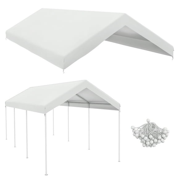 UPPYL Canopy Replacement Cover, Heavy Duty Carport Canopy, UV Resistant Car Tent Cover, Water Resistant Car Port Cover with Ball Bungee Cords,10*20ft,White
