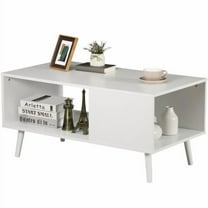 UPPYL Coffee Table for Living Room, Mid-Century 2 Tier Wood Dining Center Table with Storage Shelf, Space Saving Industrial Cocktail Table, 40 inch,White