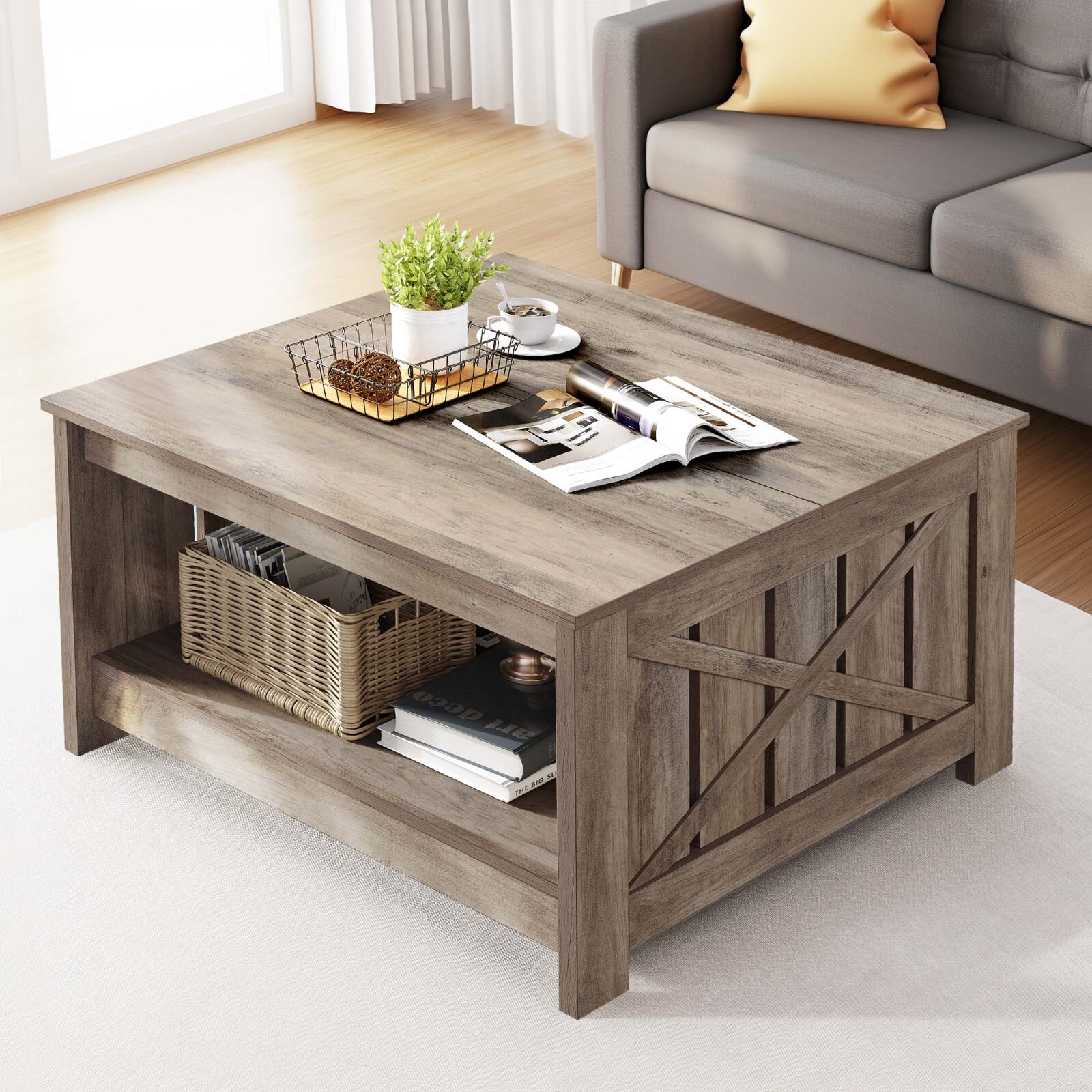 View of UPPYL Coffee Tables for Living Room, Farmhouse Coffee Table with ...