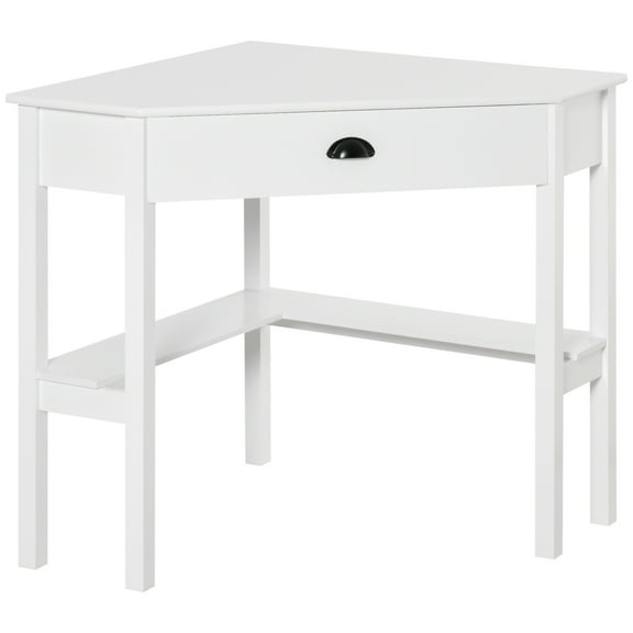 UPPYL Corner Desk, Triangle Computer Desk with Drawer and Storage Shelves for Small Spaces, Home Office Workstation for Living Room, or Bedroom,White