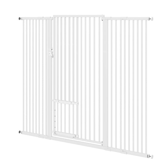 UPPYL  Extra Tall 55" High Metal Dog Gate with Cat Door, 29.5"- 43.3" Wide Auto Close Pet Gate Indoor for Stairs, Doorways, House, No Drilling Pressure Mount, Sturdy,29.5"- 43.3" Wide, 55.1" Tall