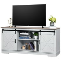 UPPYL Farmhouse TV Stand for 65 Inch Television Stand, Entertainment Center with Storage Cabinets and Sliding Barn Doors, Rustic Media TV Console Table for Living Room,Light Gray