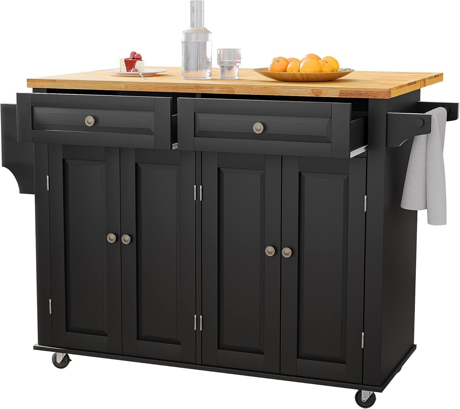 UPPYL Kitchen Cart with Wood Top and Drop Leaf Breakfast Bar, Rolling ...