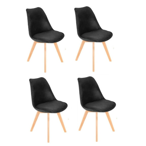UPPYL Set of 4 Dining Kitchen Mid-Century Modern Chairs with Wood Legs and PU Leather Cushion for Living Room Bedroom Outdoor Lounge Black Velvet