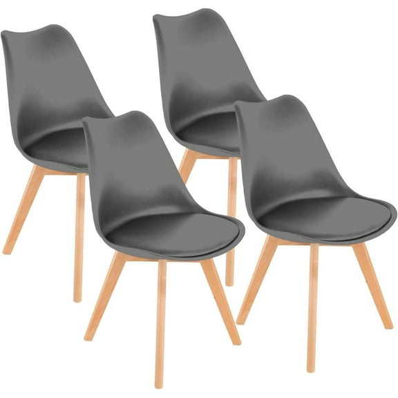 UPPYL Set of 4 Dining Kitchen Mid-Century Modern Chairs with Wood Legs and PU Leather Cushion for Living Room Bedroom Outdoor Lounge Dark Gray