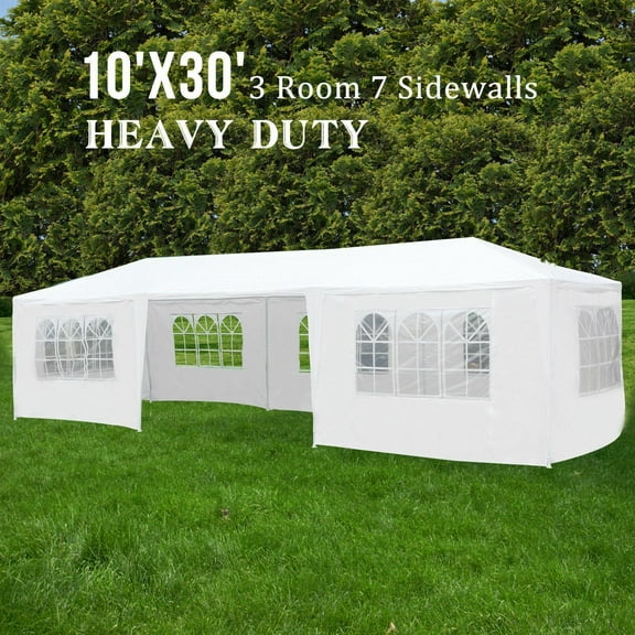 UPPYL White Party Tent, Outdoor Party Tent with 8 Removable Sidewalls, Outdoor Shade Detachable Tents for Parties Events Birthday Wedding Backyard Garden BBQ 10x30 /w 7 Sidewalls