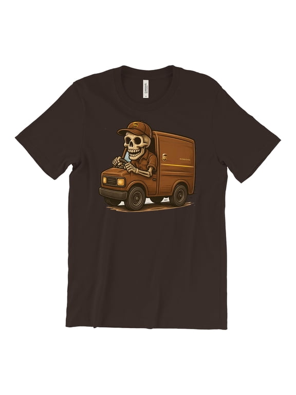 UPS Brown Short Sleeve T-Shirt Skeleton Truck Halloween United Parcel Service Official Colors and Style ( X-Large, Brown)
