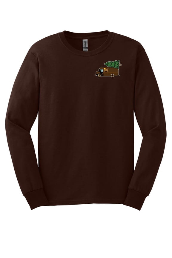 UPS Christmas Truck Brown Long Sleeve T-Shirt United Parcel Service Official Colors and Style ( Medium, Brown)