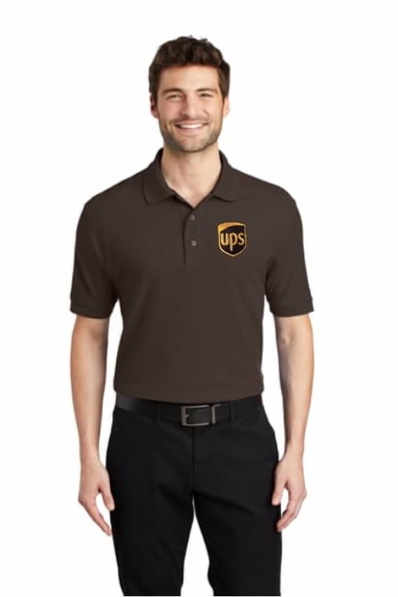 UPS Silk Touch Polo Men's United Parcel Service Official Colors and Style (Brown-Large)