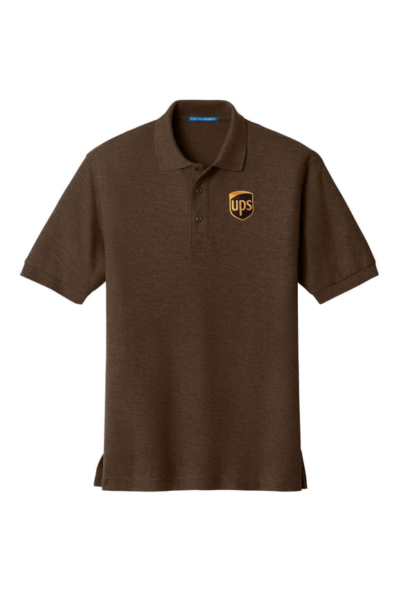 UPS Silk Touch Polo Men's United Parcel Service with Embroidered Patch Official Colors and Style ( Large, Brown)
