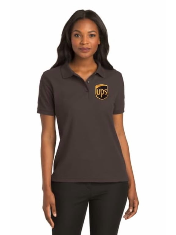 UPS Silk Touch Polo Women's United Parcel Service Official Colors and Style (Brown-Extra Small)