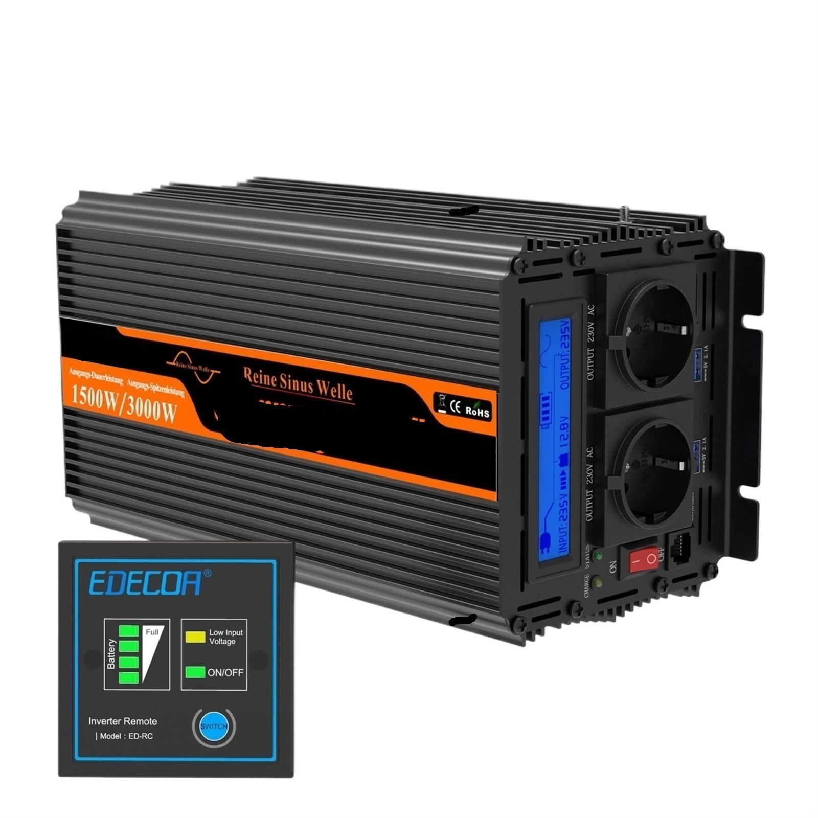 UPS inverter with charger 1500W 2500W DC 12V to AC converter pure sine wave transformer off grid for home