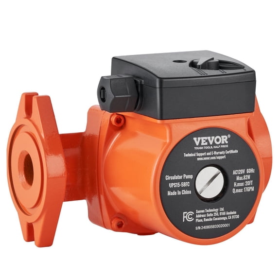 UPS15-58FC Hot Water Recirculating Pump 110V 82W 17GPM for Home Plumbing, High Efficiency Circulation Pump (White)