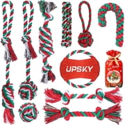 UPSKY 10Pack Christmas Dog Rope Toys Sturdy Interactive Puppy Chew Toys for Dogs Teething Training