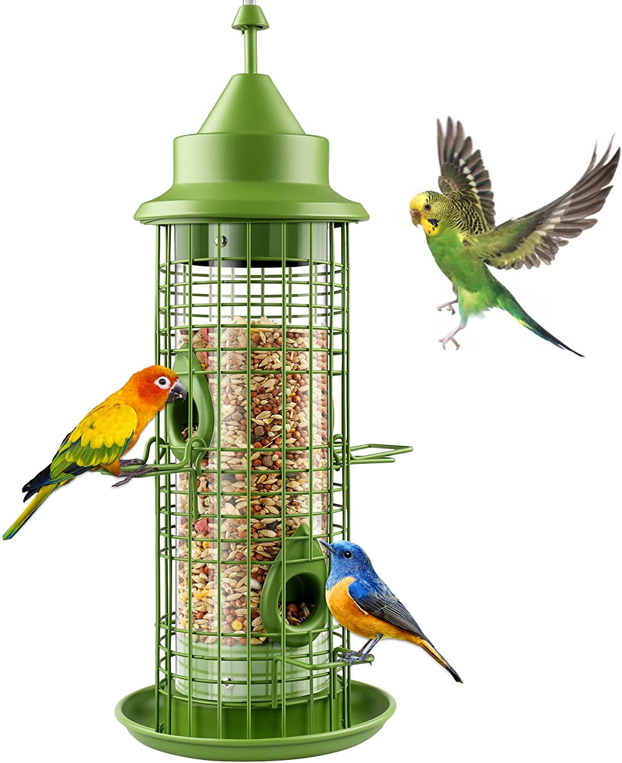 UPSKY Durable 4-Perch Multi-Bird Tube Feeder with Roof 2.2 lb Capacity, Green