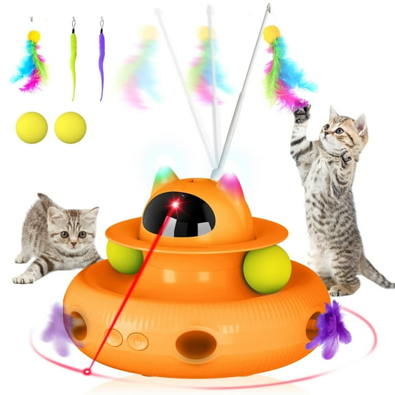 UPSKY Interactive Cat Toys, Laser Kitten Toy for Indoor Cats, Cat Feather Mice Toys, Pets Smart Electric Cat Toys-Orange