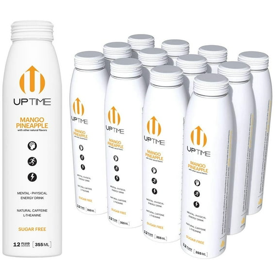 UPTIME - Mango Pineapple - Sugar Free (12 Pack), Premium Energy Drink, 12oz Bottles, Natural Caffeine, Sparkling, Natural Flavors, 5 Calories?