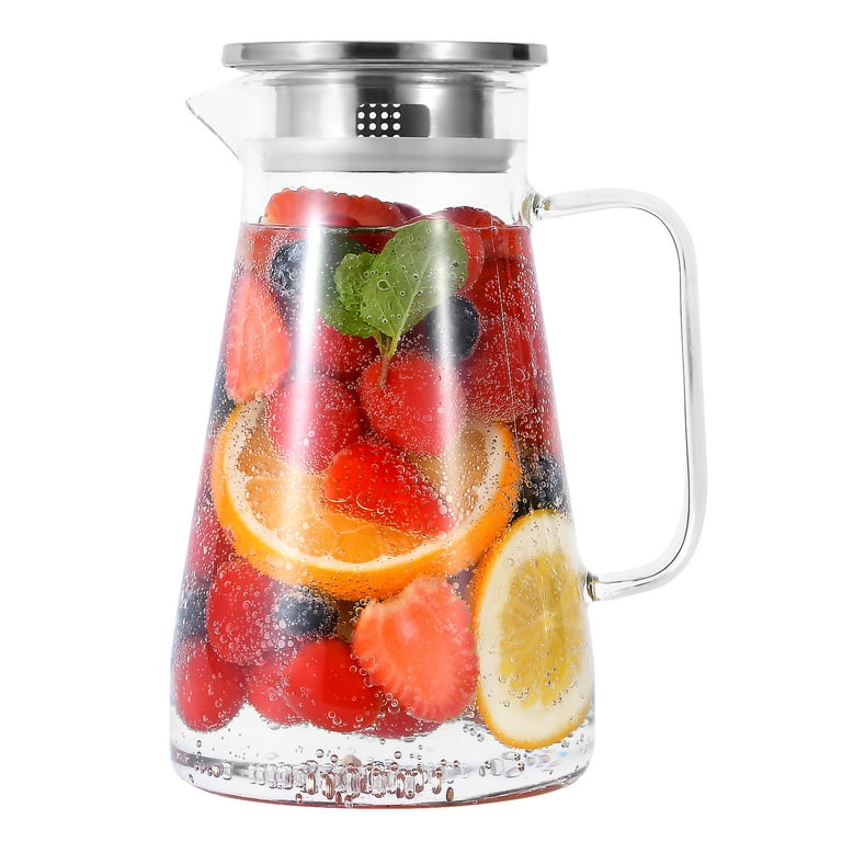 75 Ounces Large Heat Resistant Glass Beverage Pitcher with Stainless Steel  Lid, Borosilicate Water Carafe with Spout and Handle, Perfect for Homemade