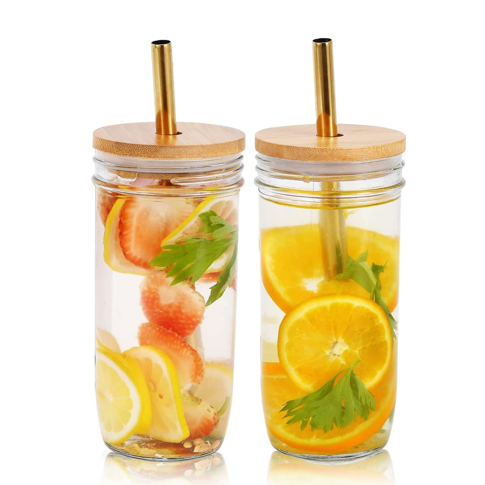 UPTRUST 24 oz Drinking Glasses Set with Bamboo Lids and Glass Straw ...