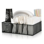 BAEK SPACE Paper Plate Holder Organizer - 5 Compartment Utensil Caddy For Parties, Kitchen, Camping