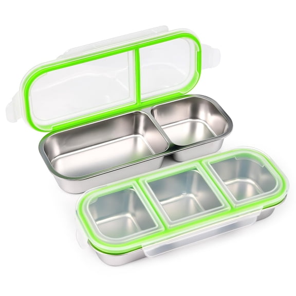 UPTRUST Reusable Stainless Steel Snack Containers with Lids 2-Compartment and 3-Compartment Leak-Proof Designs for Take-Out Condiments and On-the-Go Snacks