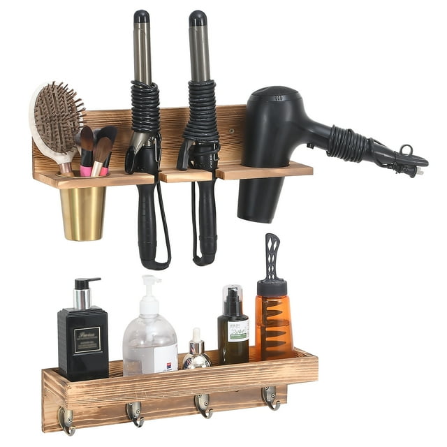 UPTRUST 2Layer Wooden Hair Styling Tool Organizer & Hanging Shelf