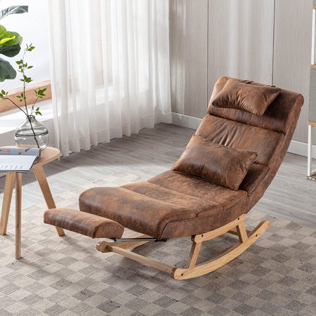 UPYOOE Rocking Chair Nursery,Lazy Boy Recliner Technical Fabric Armless Rocking Chair with Footrest and 2 Pillowers for Kids Room,Bedroom, Living Room,Office (Technical Fabric Coffee)