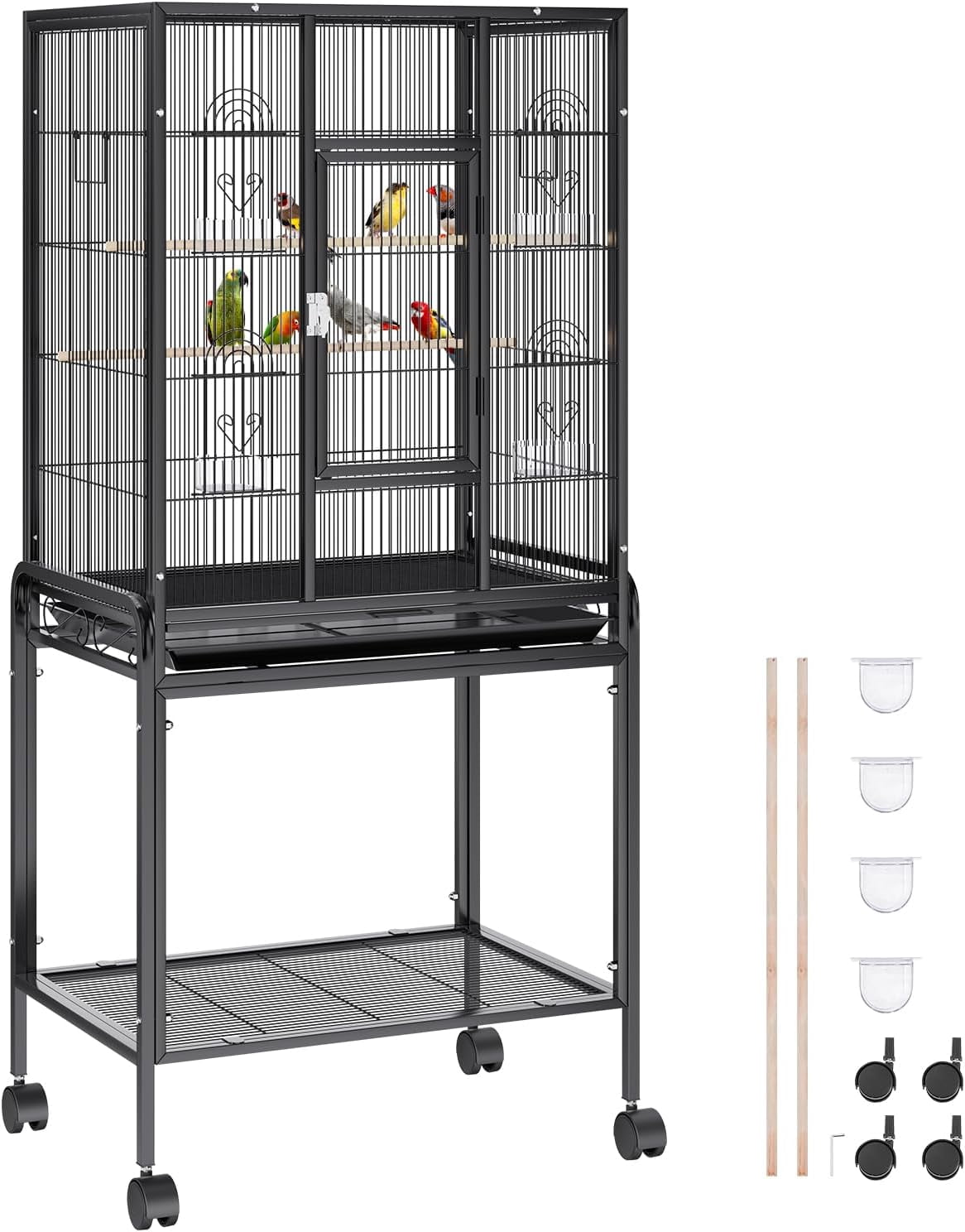UPZE 54 Inch Standing Large Bird Cage, Wrought Iron Flight Bird Cage ... - Large Parrot Bird Cage With Slide
