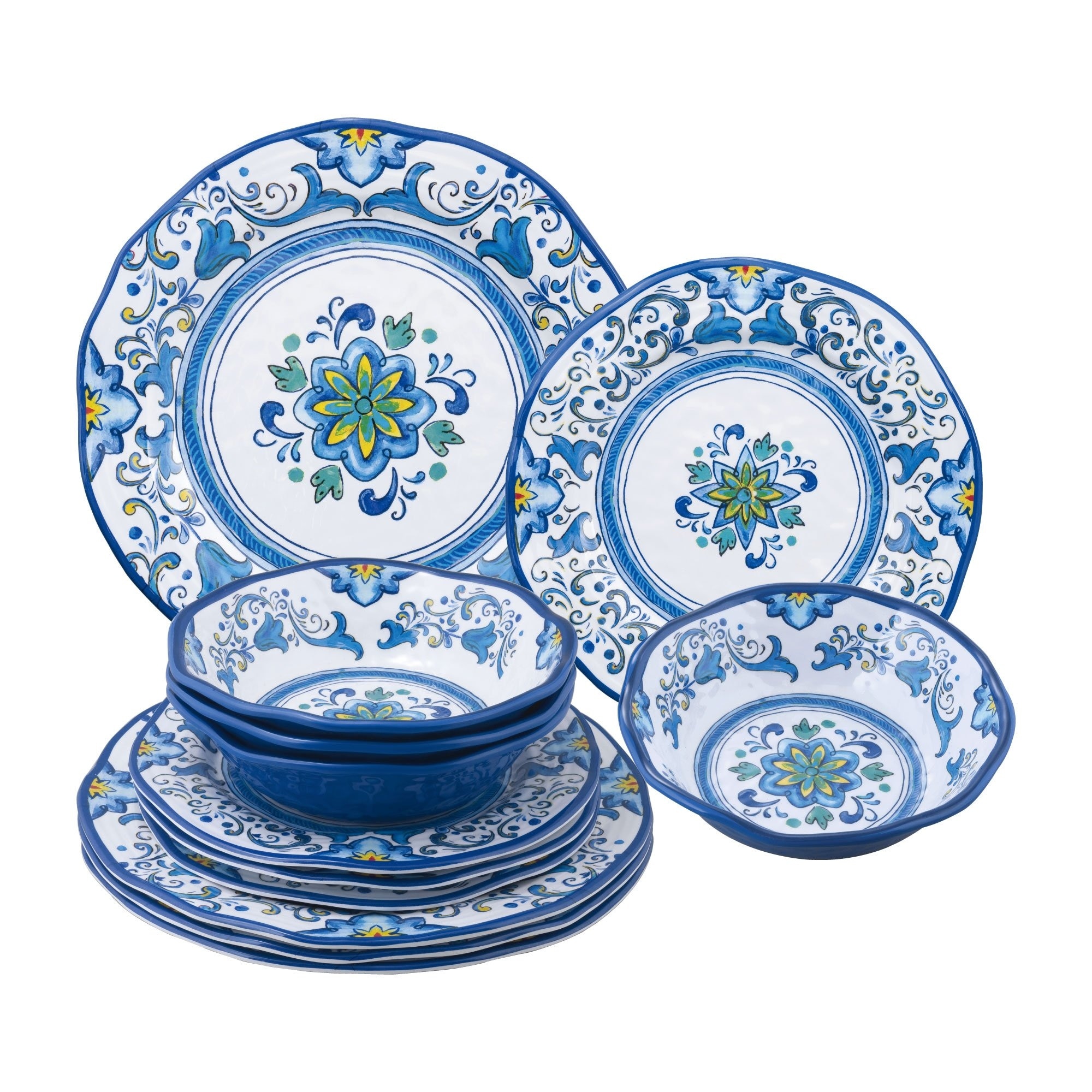 UPware 12Piece Blue Floral Melamine Dinnerware Set