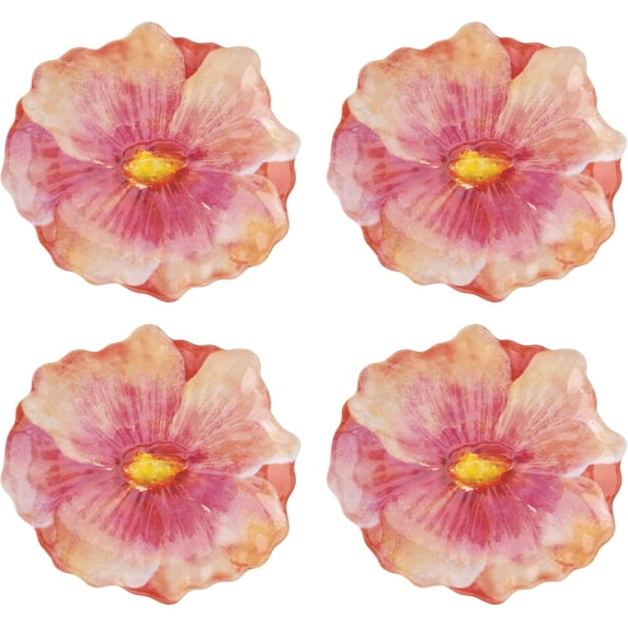 UPware Melamine Dessert Plates Tiger Lily Floral Red 7.5 x 7 Inch Set of 4