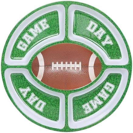 UPware Football-Themed Melamine 5-Section Snack Platter, Round Divided Game Day Serving Tray with Green Field Design, for Chips and Dip, Sweets, and Appetizers, 15 Inch$$Home Decor, Kitchen, & Other