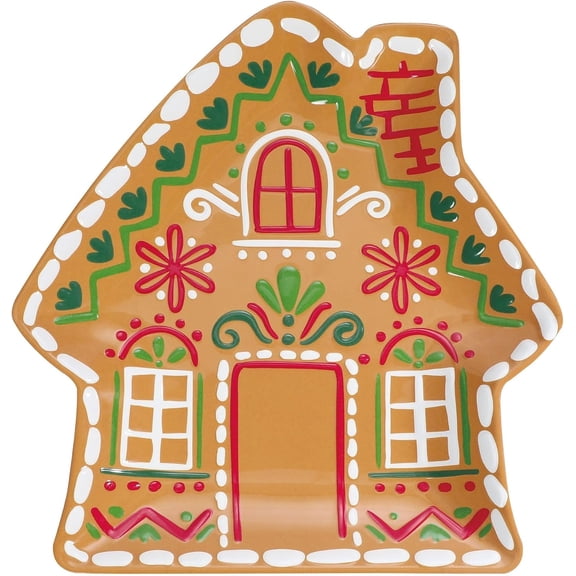 UPware Gingerbread House Shaped Holiday Serving Platter BPA-Free Melamine Christmas Cookie Tray for Appetizers Desserts And Seasonal Snacks 14 x 13 Inch