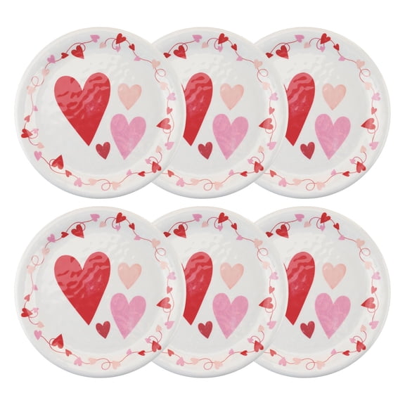 UPware Love Hearts Melamine Salad Plate Set, Round Plates for Risotto, Pasta, and Salad, BPA-Free, Dishwasher Safe, Red, 9 Inch, Set of 6 Y101