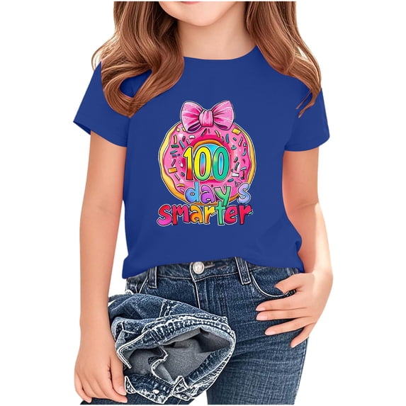 UQJfacai 100 Days of School Shirt Girls Kids Cute 100th Day of School T-Shirts Toddler Back to School Graphic Tees 2-14 Years