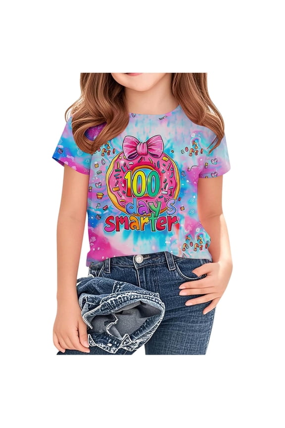 100 Days of School Shirt Girls Kids Cute 100th Day of School T-Shirts Toddler Back to School Graphic Tees 2-14 Years