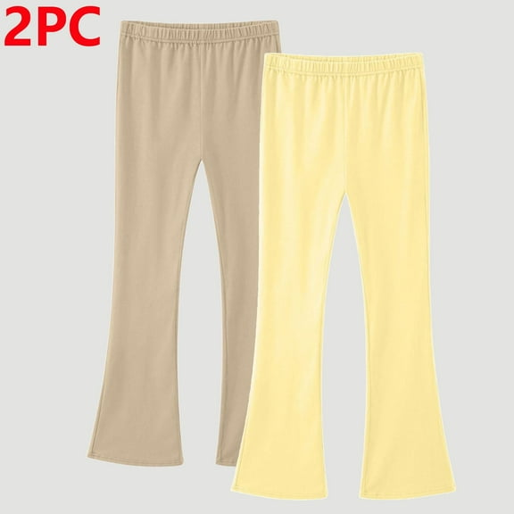 UQJfacai 2 Pack Girls Flare Leggings Kids Bell Bottom Yoga Pants Stretchy Soft Cotton Pants Fall Winter Casual Elastic Waist Tights Pants 3-14 Years